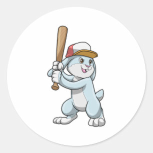 Kaninchen im Baseball mit Baseballschläger Runder Aufkleber