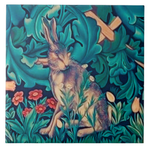 Kaninchen im Wald, Keramikfliese von William Morri