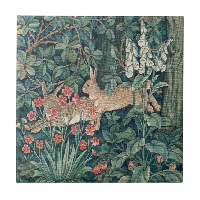 Kaninchen im Wald - William Morris Fliese (Vorderseite)