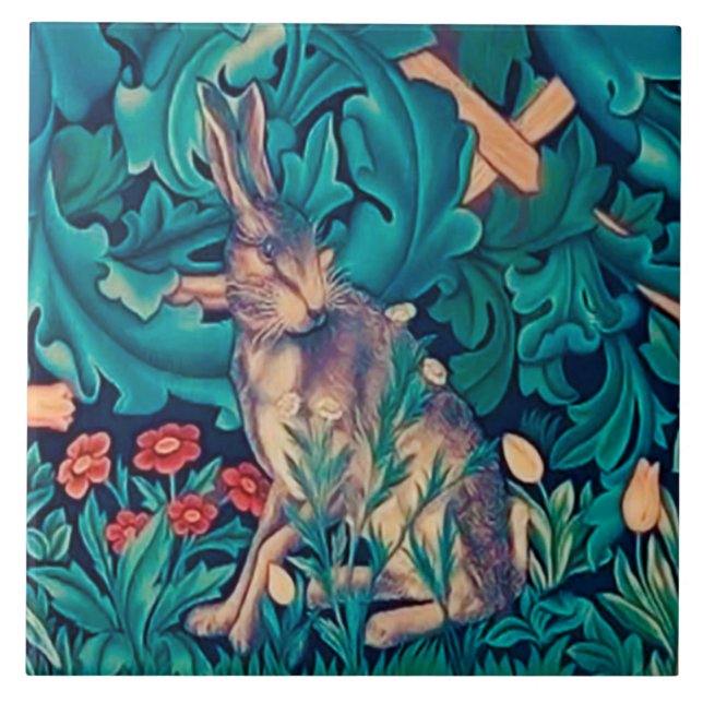 Kaninchen im Wald, William Morris Keramik Tile Fliese (Vorderseite)