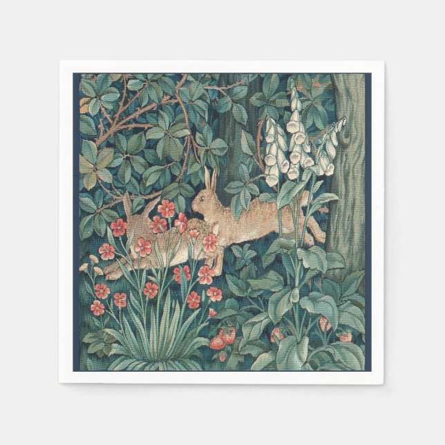 Kaninchen im Wald - William Morris Serviette (Vorderseite)