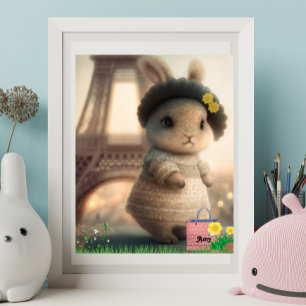 Kaninchen im weißen Kleid Eiffelturm Personalisier Poster