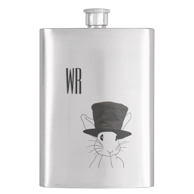 Kaninchen im Zylinder Monogramm Flachmann (Vorderseite)