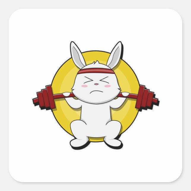 Kaninchen in Bodybuilding mit Barbell Quadratischer Aufkleber (Vorderseite)