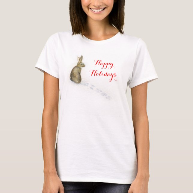 Kaninchen in den schneefreudigen Ferien tierischer T-Shirt (Vorderseite)