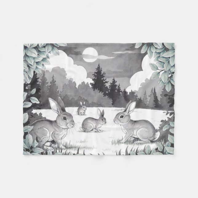 Kaninchen in der Waldreinigung Fleece Blanket (Vorderseite (Horizontal))