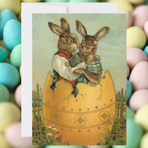 Kaninchen in einem goldenen Ei, vintage viktoriani Feiertagskarte