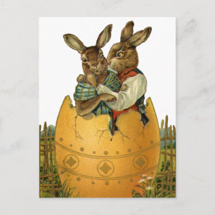 Kaninchen in einem goldenen Ei, vintage viktoriani Feiertagspostkarte
