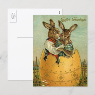 Kaninchen in einem goldenen Ei, Vintage viktoriani Feiertagspostkarte