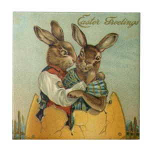 Kaninchen in einem goldenen Ei, vintage viktoriani Fliese
