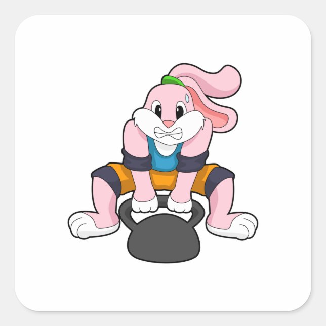 Kaninchen in Fitness mit Dumbell.PNG Quadratischer Aufkleber (Vorderseite)