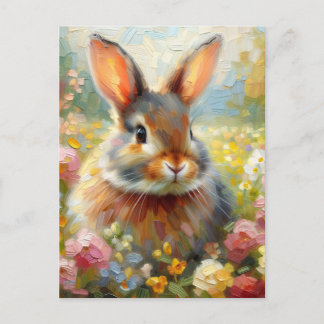 Kaninchen in floralem Feld - Frühlingskunstwerk Postkarte