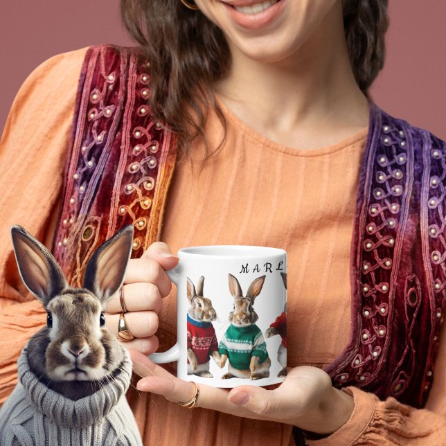 Kaninchen in Jumpers niedlicher Hasen-Strickliebha Kaffeetasse (Von Creator hochgeladen)