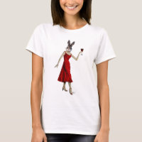 Kaninchen in rotem Kleid
