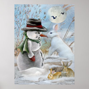 Kaninchen isst die Nasen-Plakat des Schneemanns Poster