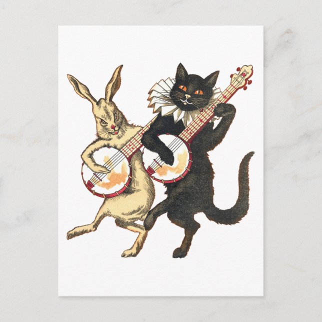 Kaninchen & Katze Postkarte (Vorderseite)
