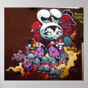Kaninchen-Katze-Sprayfarbe an der Wand Poster