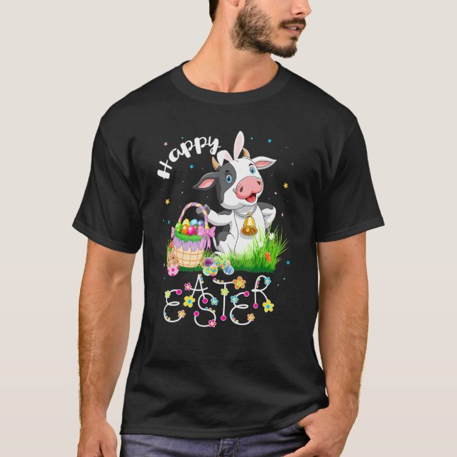 Kaninchen Kuh Eier Korb Ostern Bauer T-Shirt (Vorderseite)