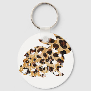 Kaninchen-Leoparden-Blume, Retro, Vintage Schlüsselanhänger
