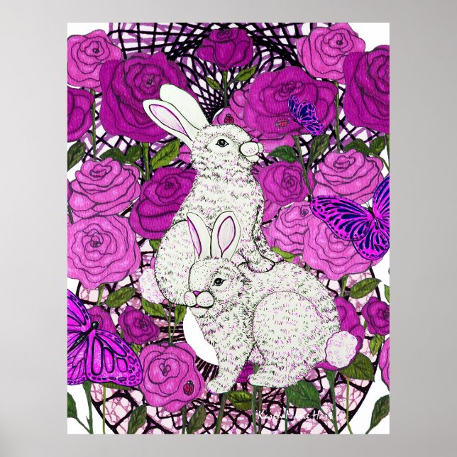 Kaninchen lieben Rosen Poster (Vorne)