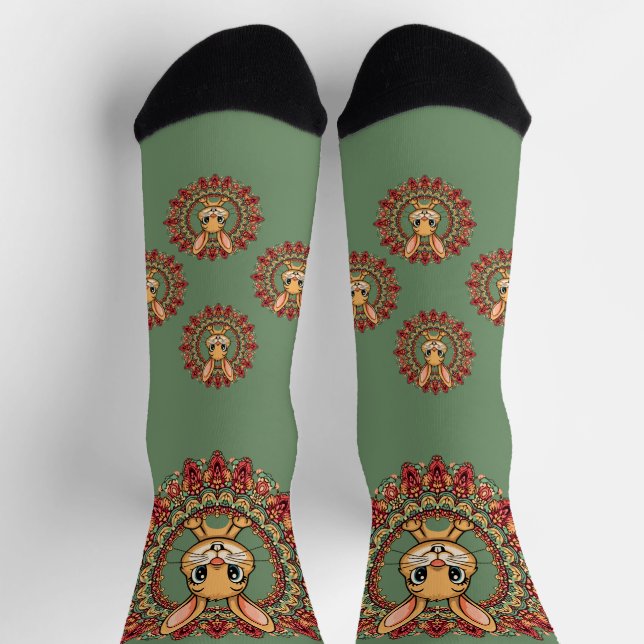 Kaninchen-Mandala Grün Socken (Oben)