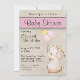 Kaninchen mit Balloons Babydusche Einladung