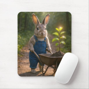 Kaninchen mit Baumschneide in einer Schubkarre Mousepad