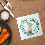 Kaninchen mit blauer Blumenreath Fliese<br><div class="desc">Auf dieser hübschen dekorativen Kachel blickt ein bezauberndes Aquarellkaninchen zurück,  während er in einem hübschen blauen Blumenkranz sitzt. Das Bild wird auf einem weißen Hintergrund platziert.</div>