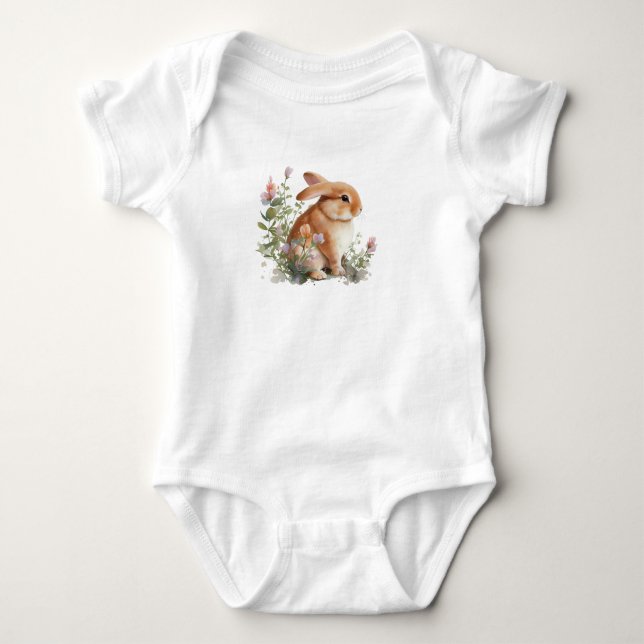 Kaninchen mit Blume Baby Strampler (Vorderseite)