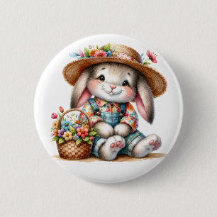 Kaninchen mit Blumen Button
