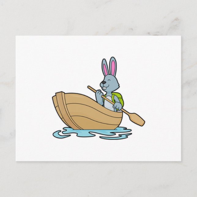 Kaninchen mit Boot & Paddel Postkarte (Vorderseite)