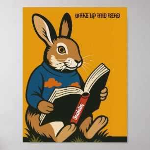 Kaninchen mit einem Buch — Wach auf und lies! Poster