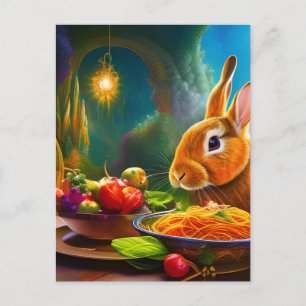 Kaninchen mit einer Schüssel Spaghetti Postkarte
