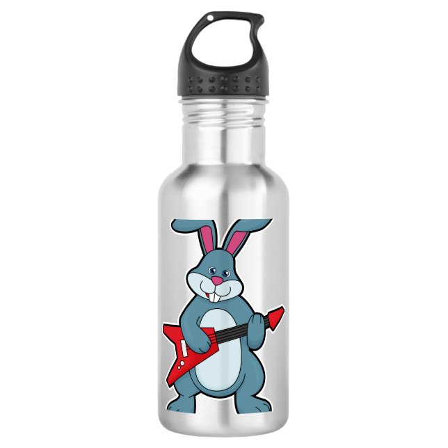 Kaninchen mit Gitarre Edelstahlflasche (Vorderseite)