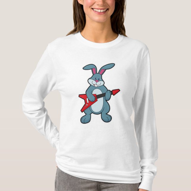Kaninchen mit Gitarre T-Shirt (Vorderseite)
