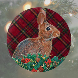 Kaninchen mit Holly Berries und Kariert Button
