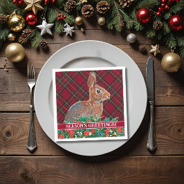 Kaninchen mit Holly Berries und Kariert Serviette