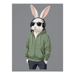 Kaninchen mit Hoodie Funny Coole Tierart Poster
