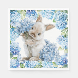 Kaninchen mit Hortensienblüten Serviette