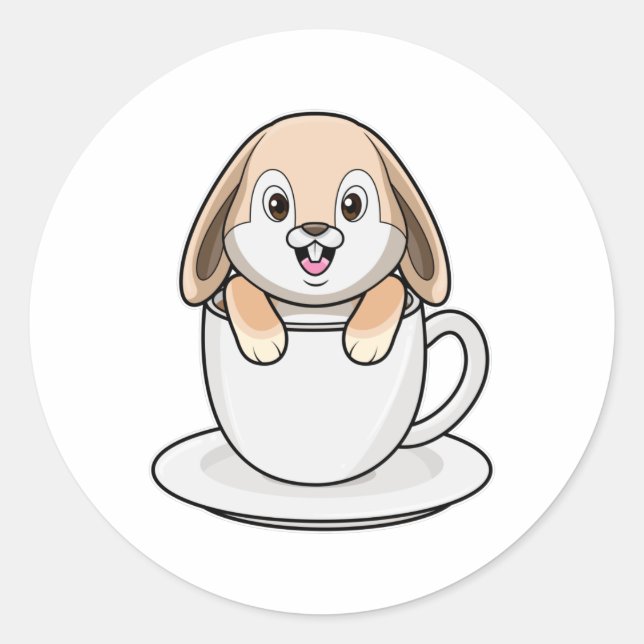 Kaninchen mit Kaffee-Cup Runder Aufkleber (Vorderseite)