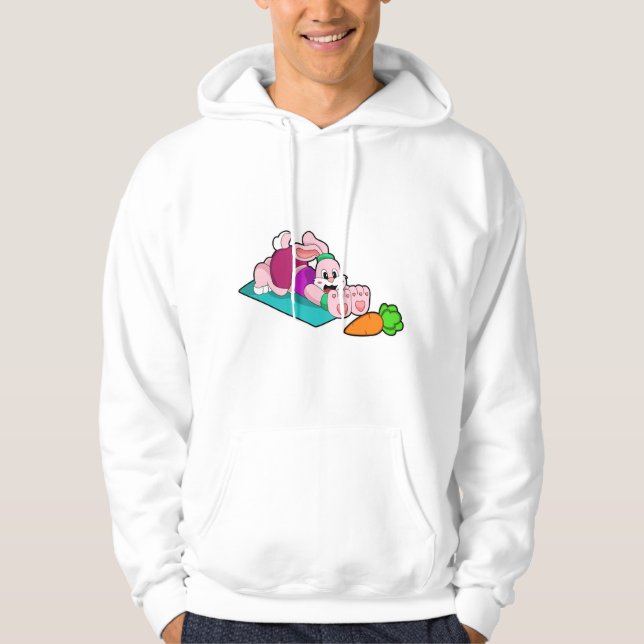Kaninchen mit Karotte bei Yoga auf Yoga-Matte Hoodie (Vorderseite)