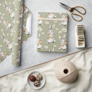 Kaninchen mit Karotten Grüne Gänseblümchen Blumen Geschenkpapier