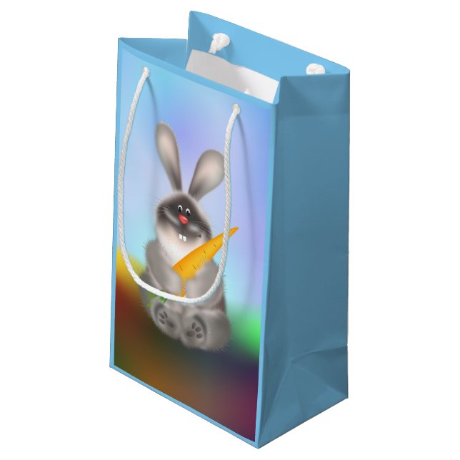 Kaninchen mit Karrot Kleine Geschenktüte (Rückseite Schrägansicht)