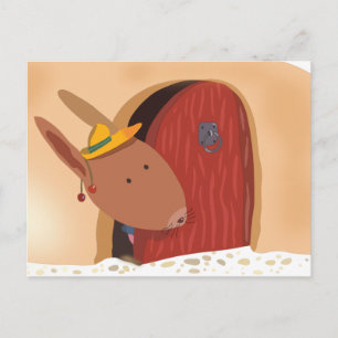 Kaninchen mit Kirschpostkarte, helle Beige Postkarte