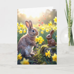 Kaninchen mit Osterglocken für den Osterhasen aus Karte
