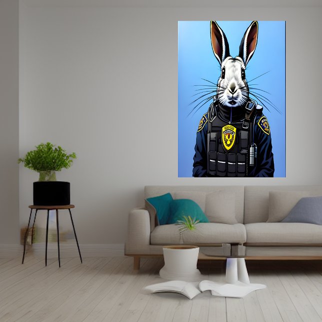 Kaninchen mit Polizeiuniform | AI Art Poster (Von Creator hochgeladen)