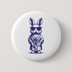 Kaninchen mit Robe und Sonnenbrille Blau Retro-Ost Button