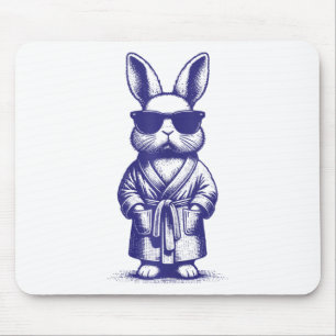 Kaninchen mit Robe und Sonnenbrille Blau Retro-Ost Mousepad