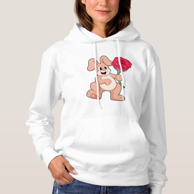 Kaninchen mit rote Rose Hoodie (Vorderseite)