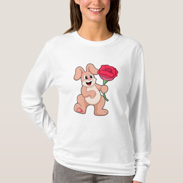 Kaninchen mit rote Rose T-Shirt (Vorderseite)